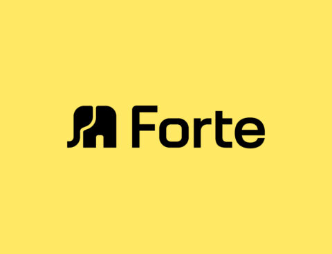Black Forte text and a stylized logo resembling an F and an H on a solid yellow background, evoking modern elegance tailored for B2B furniture distribution.